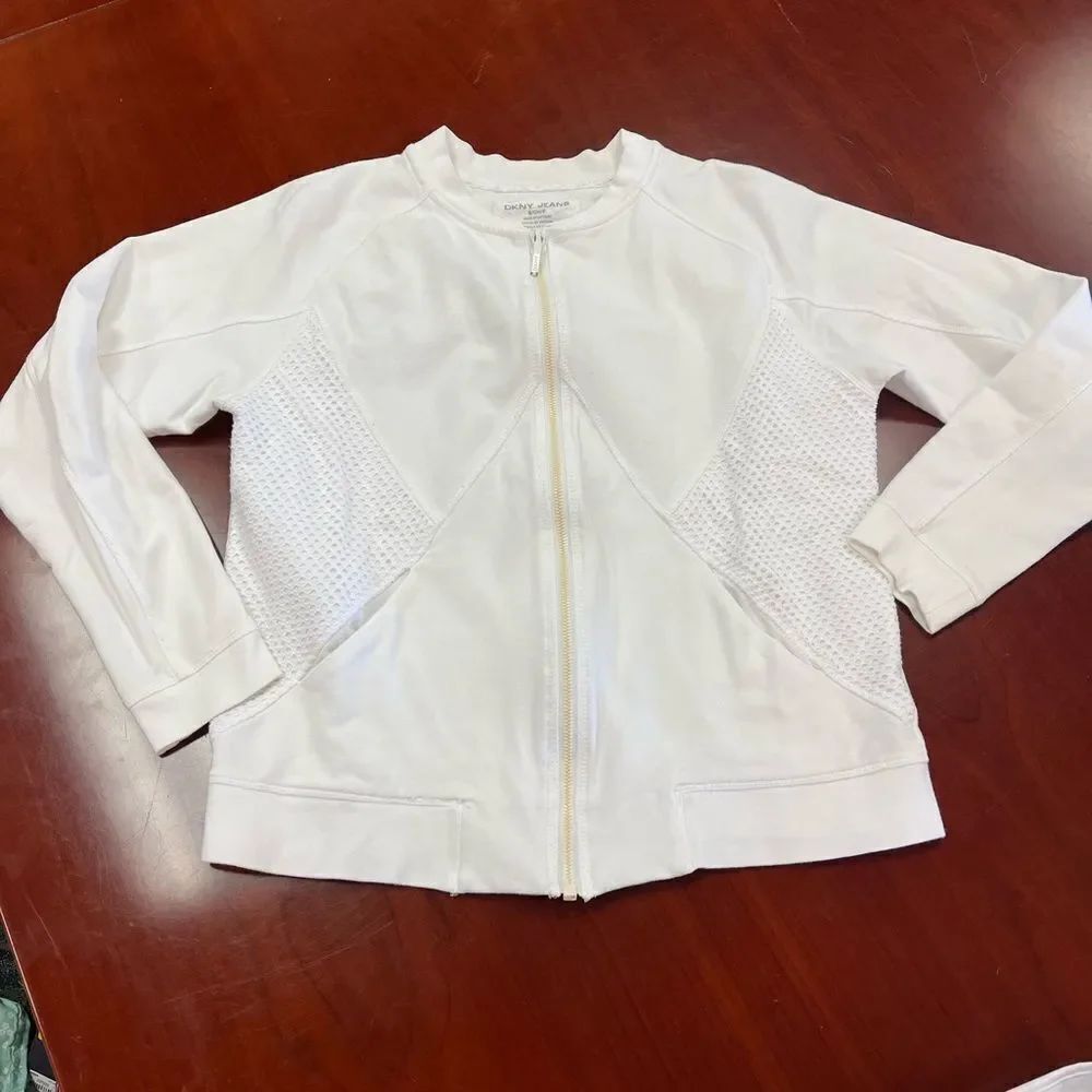 DKNY Jeans White Cotton & Mesh Zip Up Jacket sz S